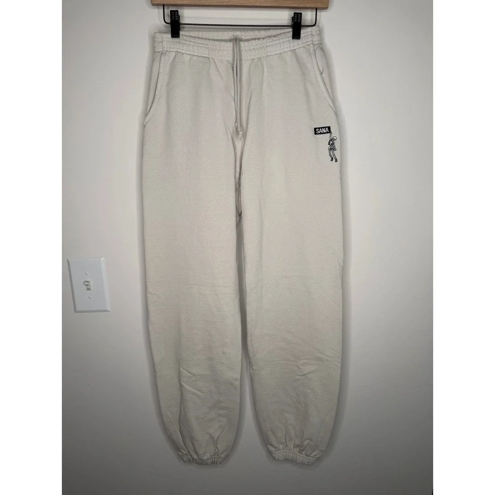 SANA Detroit Skeleton Logo Sweatpants Oatmeal Cream Joggers Size XS Streetwear